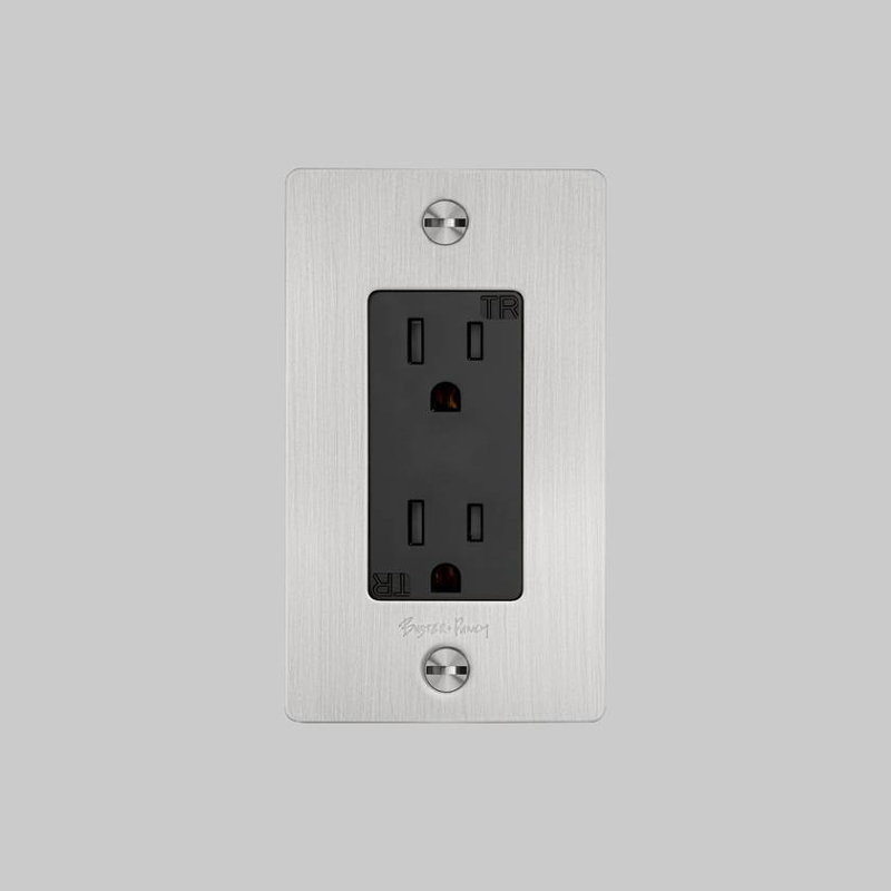 Prise de courant 1G / avec logo, Acier Inoxydable