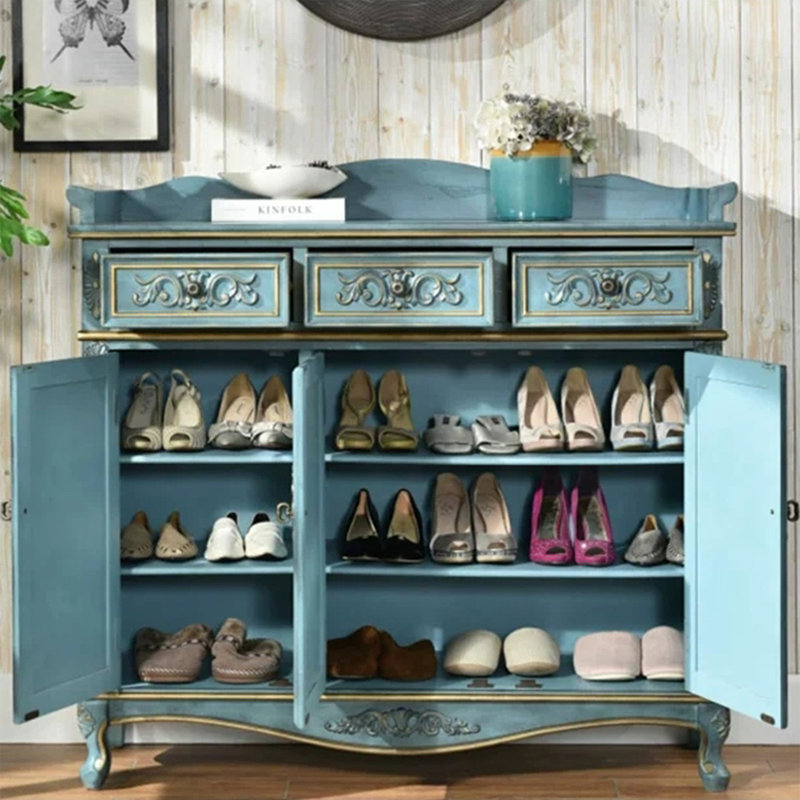 Console bleue en bois massif