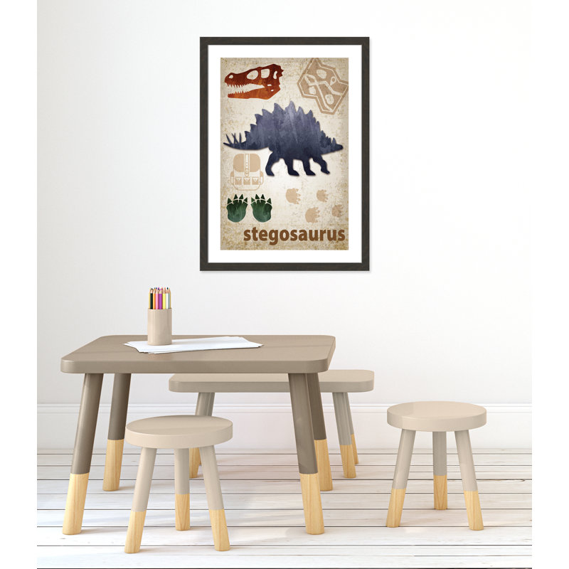 Décalcomanie murale Dinosaures-02 ', H 36,5 po x l 26,5 po x P 0,625 po, Encadré plat à grain de bois noir