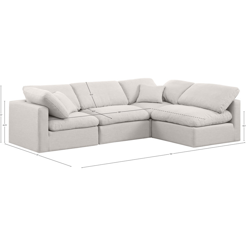 Izzet Upholstered L-Shaped Sectional Reversible, Cream Linen Textured Fabric