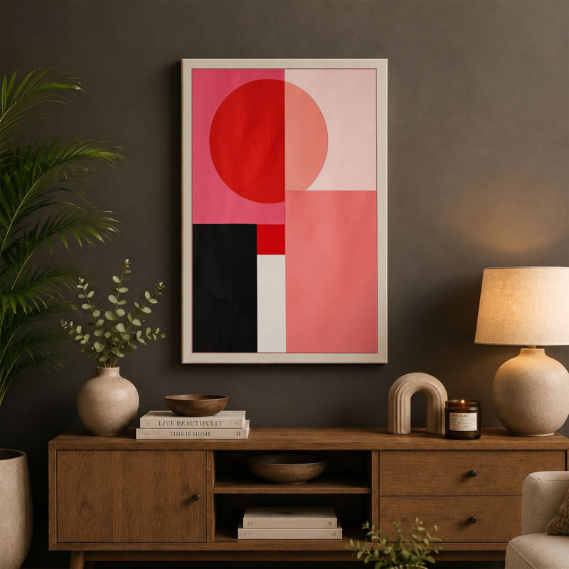 Divided Circle Geometric 1 Piece Wrapped Canvas Wall Art, 36x24 - 91.4 x 61.0 cm, Teal Border