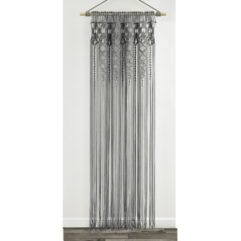 Hand-Knotted Bohemian Gray Cotton Macrame Curtain Panel - 84"x40"