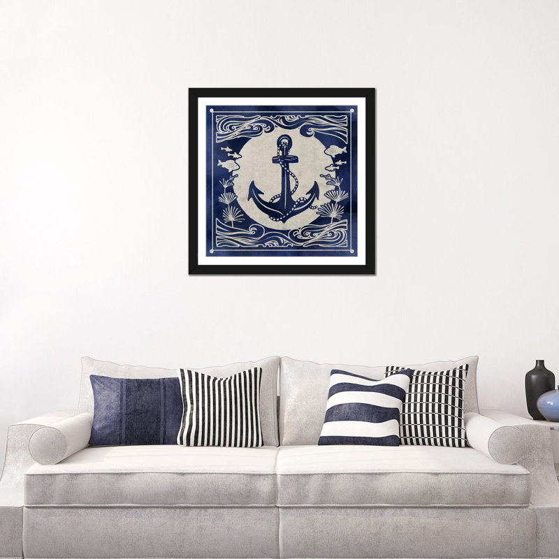 «Ink Anchor», impression sur toile, H 16 po x l 16 po x P 1 po, Papier beaux-arts encadré noir, Blanc