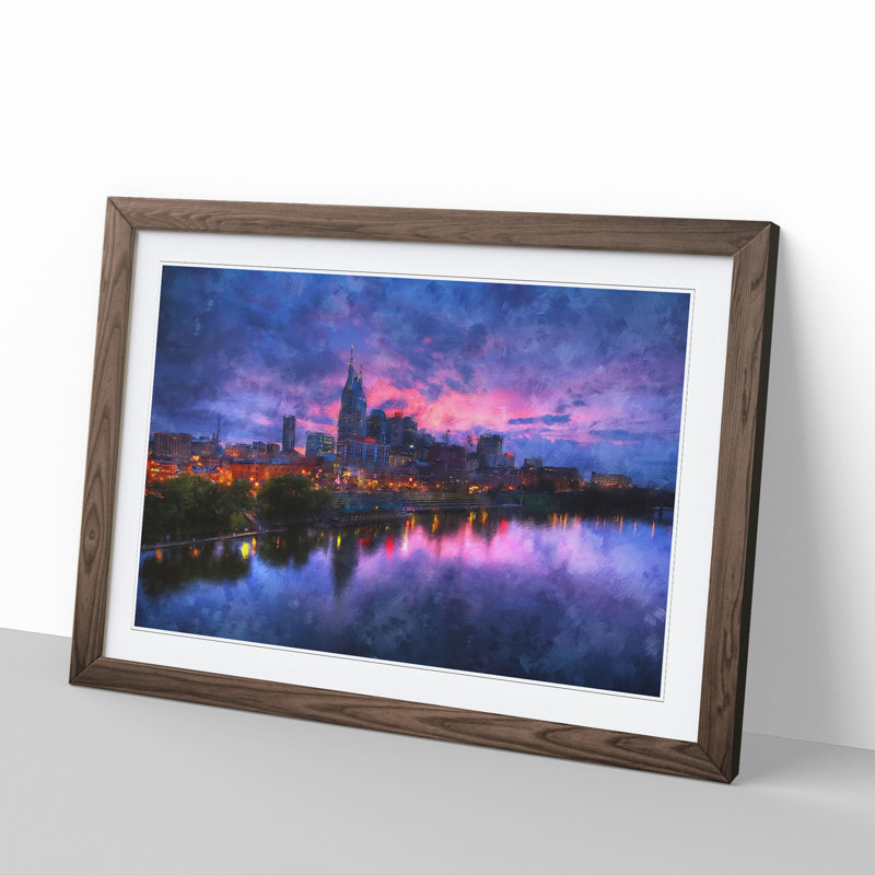 XX-A-1283X Nashville Tennessee Skyline - Picture Frame Painting, 27cm H x 36cm W x 2cm D, Walnut Framed