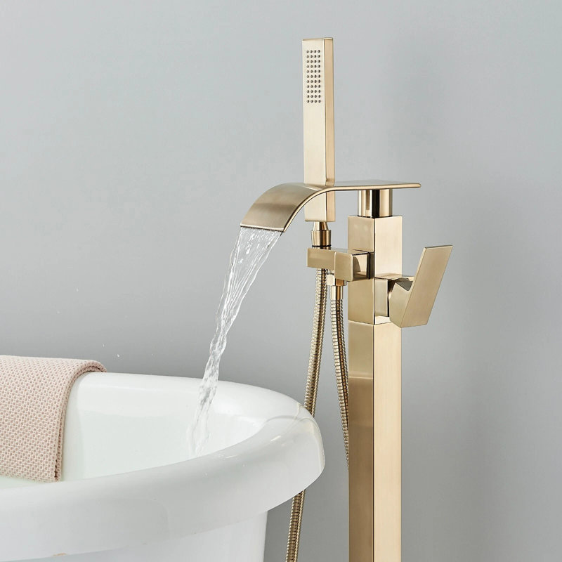 Système de mélangeur autoportant pour robinet de baignoire de salle de bain, Brushed Gold