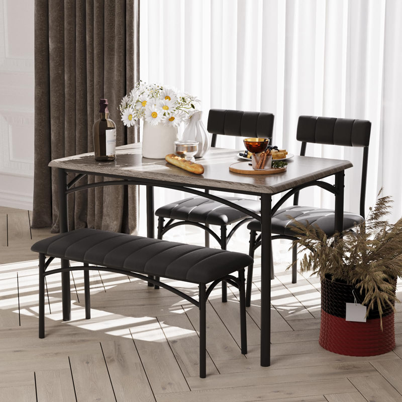 Ensemble de table de salle à manger 4 pièces, table rectangulaire avec banc et chaises rembourrés, mobilier de cuisine moderne pour appartement
