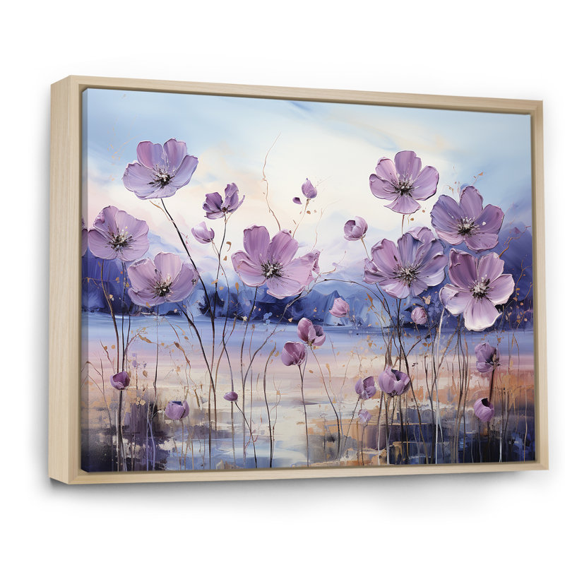 «Violet Flower Meadow Harmony III», art mural grand champ de fleurs, 16" H x 32" W, Cadre naturel flottant