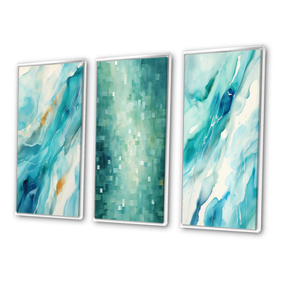Turquoise Waves Impressions Of Infinity - Abstract Painting Art Set Of 3 Pieces