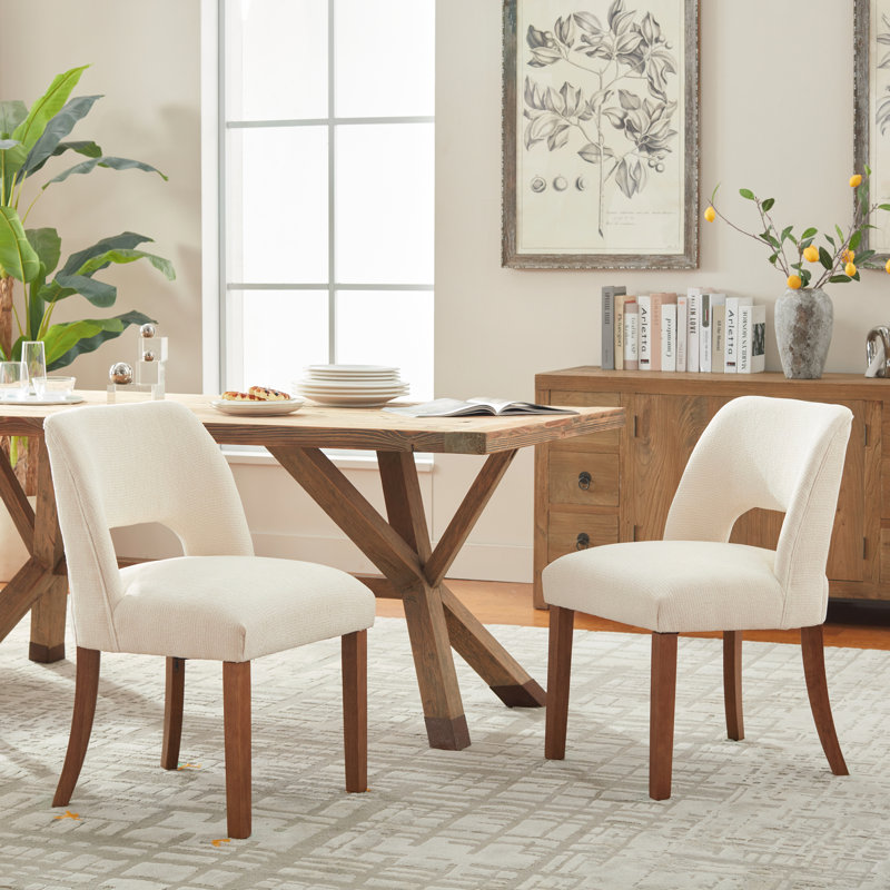 Nakenzie Upholstered Back Side Dining Chair, Beige Chenille 