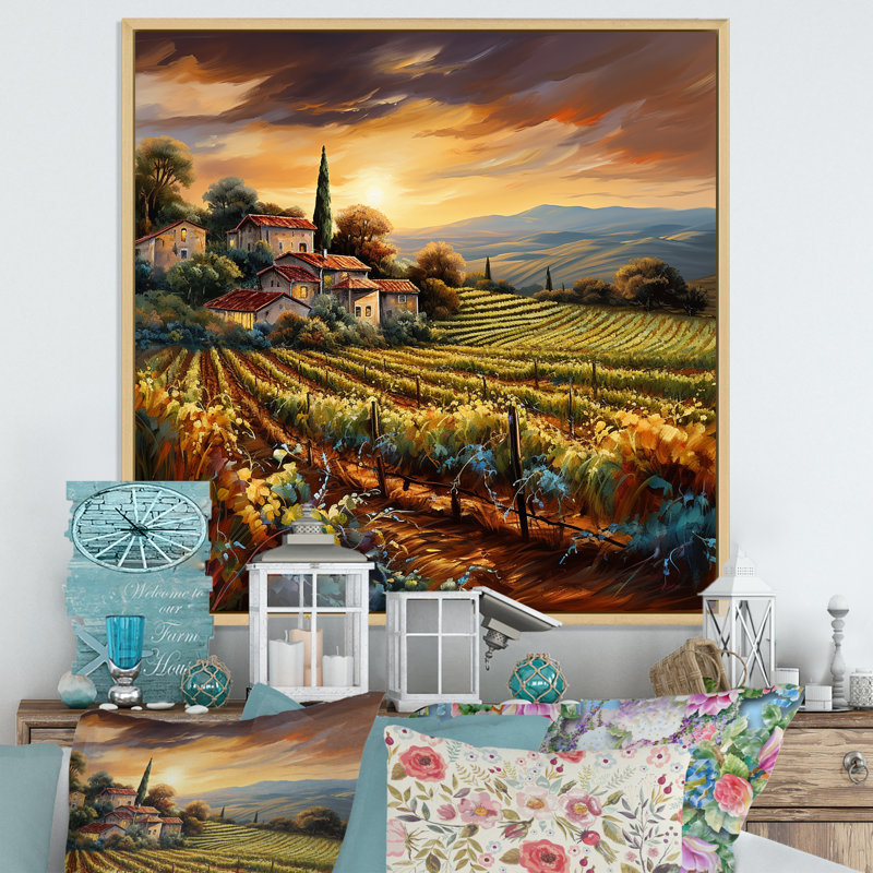 «Vineyard Charm», art liquide vif I, H 16 po x l 16 po x P 1 po, Cadre flottant érable