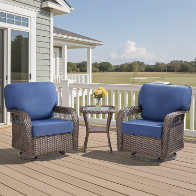 Ensemble de 3 meubles de patio pour l'extérieur, 2 chaises pivotantes en rotin toutes saisons à 360 degrés avec une table d'appoint pour porche, balcon et jardin