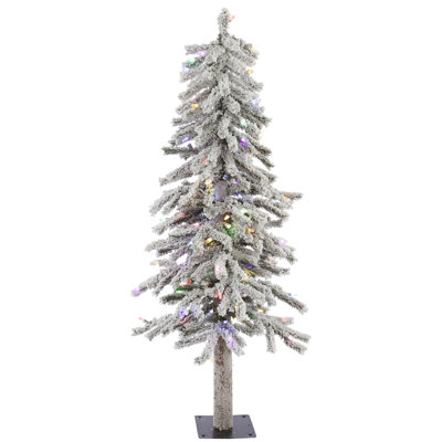 Flocked Alpine 4' H Lighted Artificial Pine Christmas Tree
