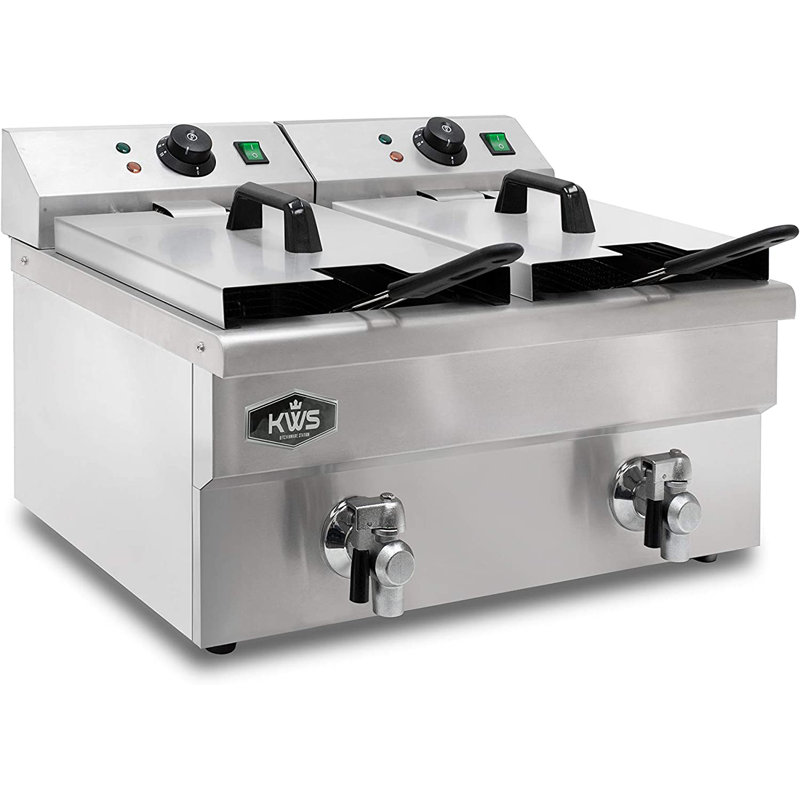 Friteuse électrique KWS Commercial de 3500 W avec système de robinet de vidange, H 14,5 po x l 22,8 po x P 19,6 po
