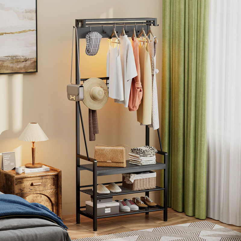 Benjam 27.56'' Wide Hall Tree with Bench and Shoe Storage, Gray
