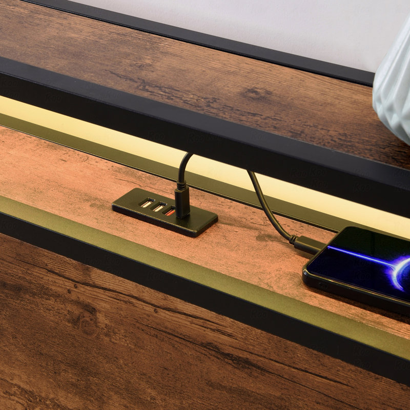 Base de lit plateforme en bois, rangement, bibliothèque, DEL, chargement