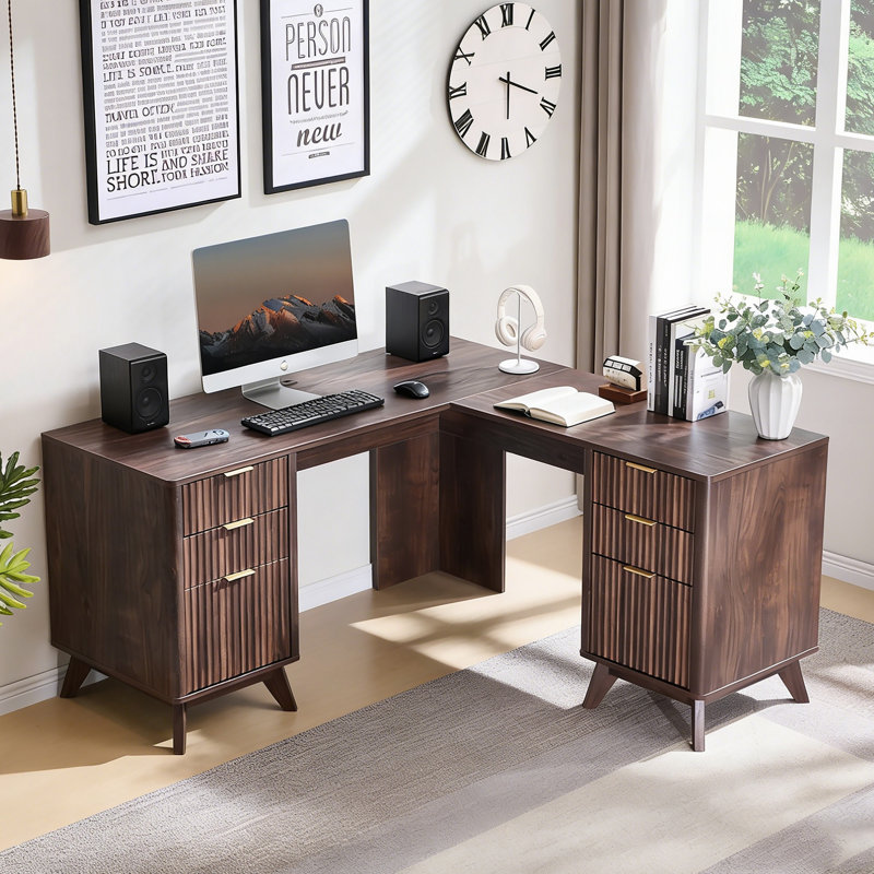 Bureau de direction en L 59 po, Dark Walnut