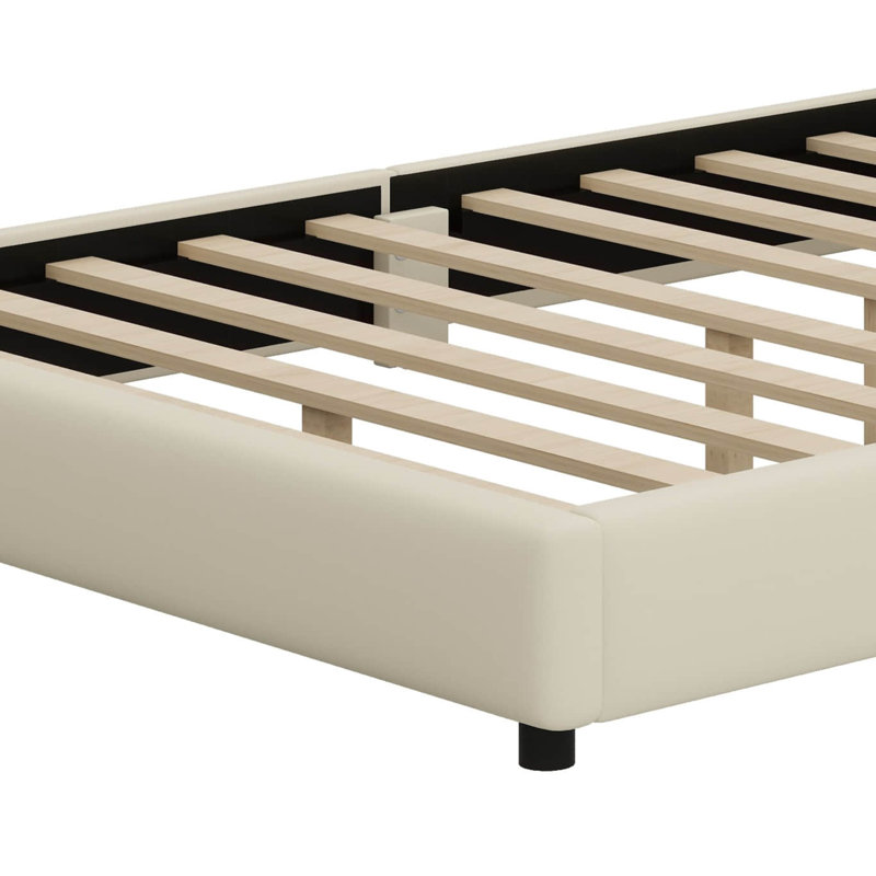 Grand lit plateforme tapissier grand et simple - conception pour lit mère et enfant, Beige