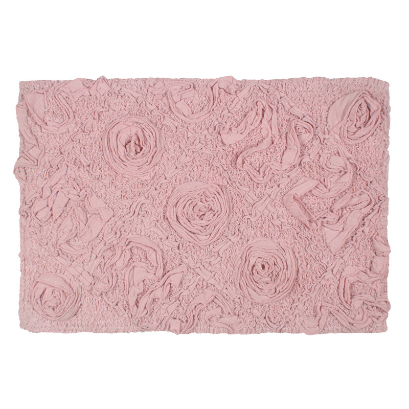 Schoenberger Floral Design Cotton Bath Rug, Pink, 24" L x 17" W