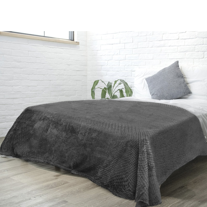 Dark Gray Waffle Textured Fleece Throw Blanket