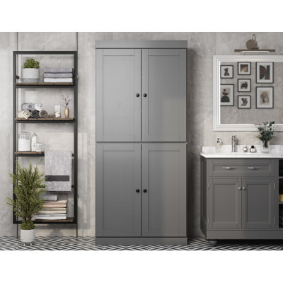 Armoire de rangement 100% bois massif 32 po avec portes Shaker, 2 tiroirs et tablettes réglables