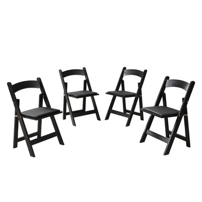 4 Solid Wood Folding Chairs - Black Upholstered Seat Easy To Fold Space Saving Comfortable For Indoor & Outdoor Occasions Of Cushion, Frame, , Fold, For Dining Room, Kitchen, Balcony, Functions