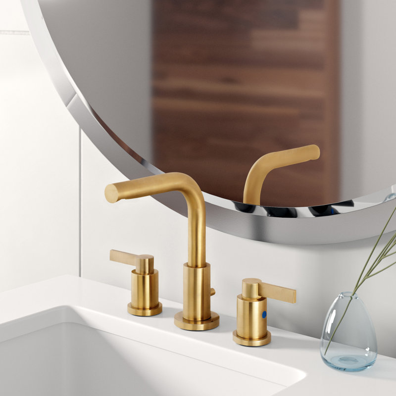 Kingston Brass NuvoFusion Two-Handle 3-Hole Deck Mount Widespread Bathroom Faucet with Brass Pop-Up Drain, Satin Brass