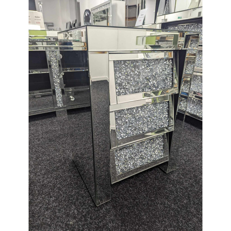 Nova 3 Drawer Mirrored Bedside Table