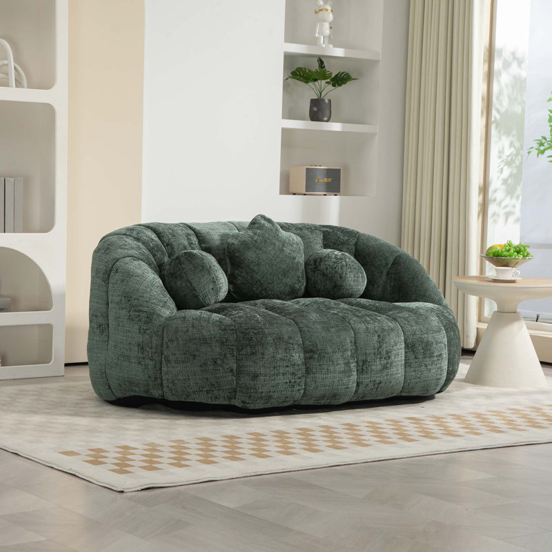 Fauteuil à billes à dossier haut et confortable, Chenille émeraude