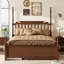 Grand lit plateforme avec lit gigogne simple TG et 2 tiroirs de rangement, lit en bois classique avec tête de lit à broche, noyer-1463303047