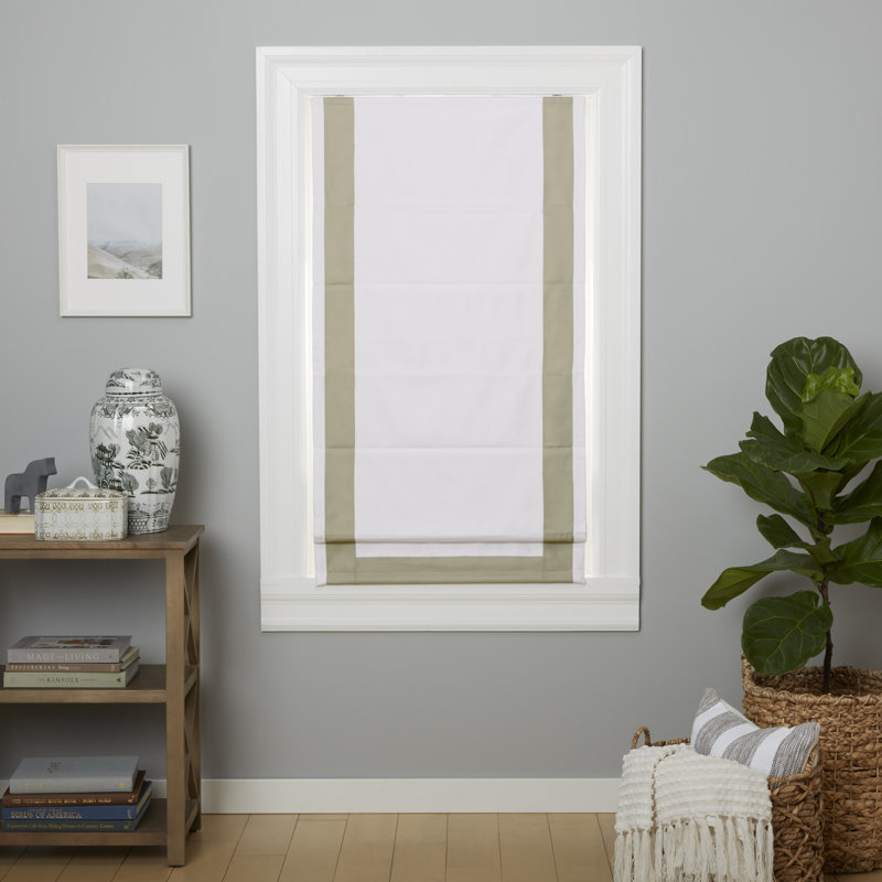Frontera Blackout Roman Shade, White/Gray, 27"W x 64"L