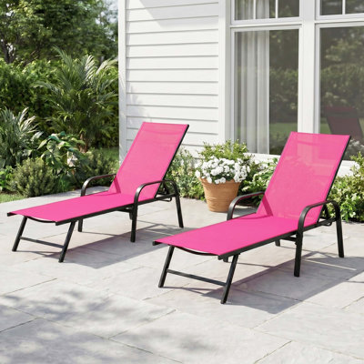 Set Of 2 Portable Beach Chaise Lounge Chaise, Adjustable Lightweight Lounge Beach Chair For Pool / Patio / Lawn, Sun Lounger