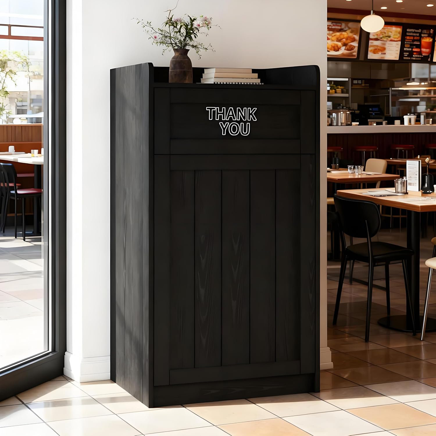 Bvldfamly 40 Gallon Trash Can Cabinet, Wooden Restaurant Trash Can With ...