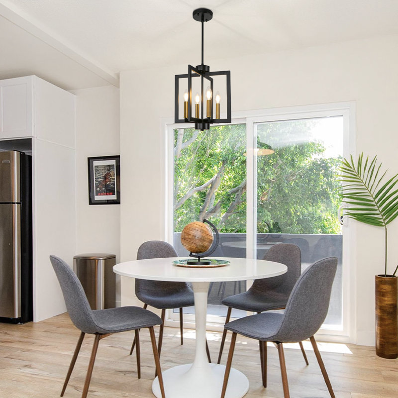 Kandras 4 - Light Dimmable Square / Rectangle Chandelier, Black/Gold