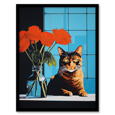 Don't Swipe Right Tabby Cat And Red Roses - Single Picture Frame Print