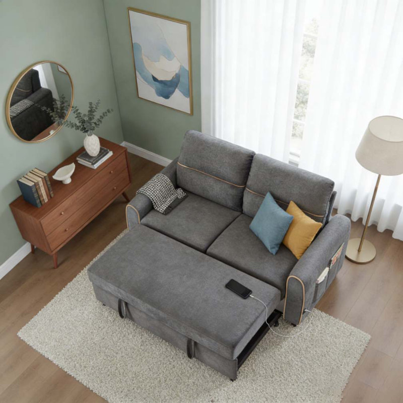 58-inch Chenille Pull Out Sofa Bed, Gray