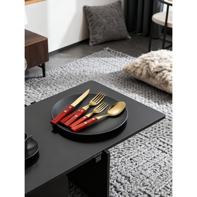 Ensemble de 20 couverts en acier inoxydable avec poignée en bois de rose, couteau à steak japonais et cuillères fourchettes