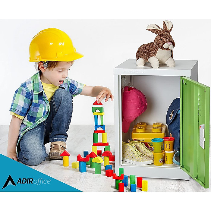 Green and White Steel Single Tier Kids Storage Locker