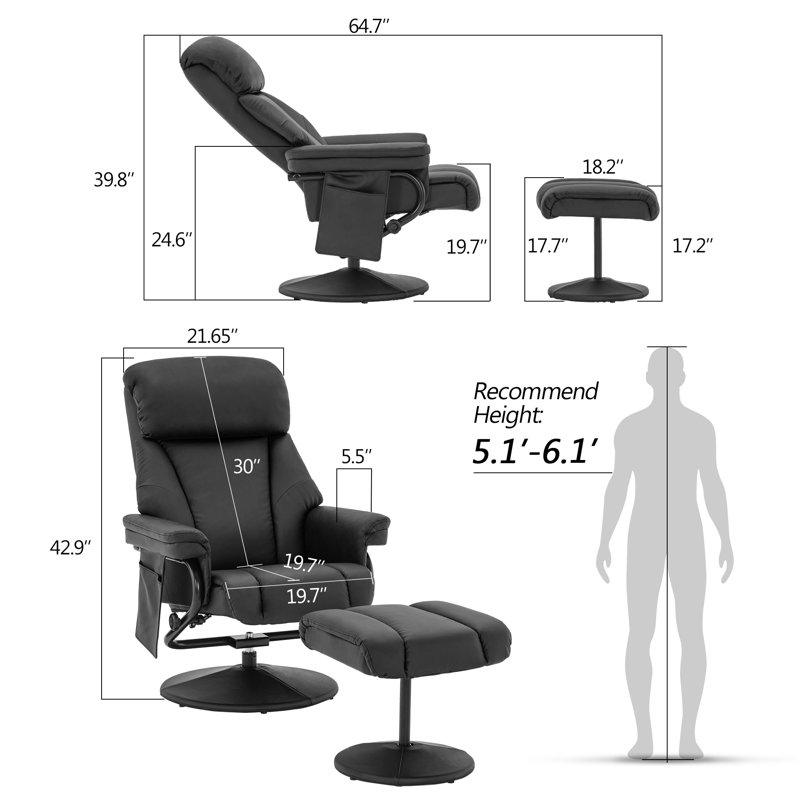 Fauteuil inclinable avec repose-pieds et fauteuil de massage Sealey, Similicuir noir, Noir