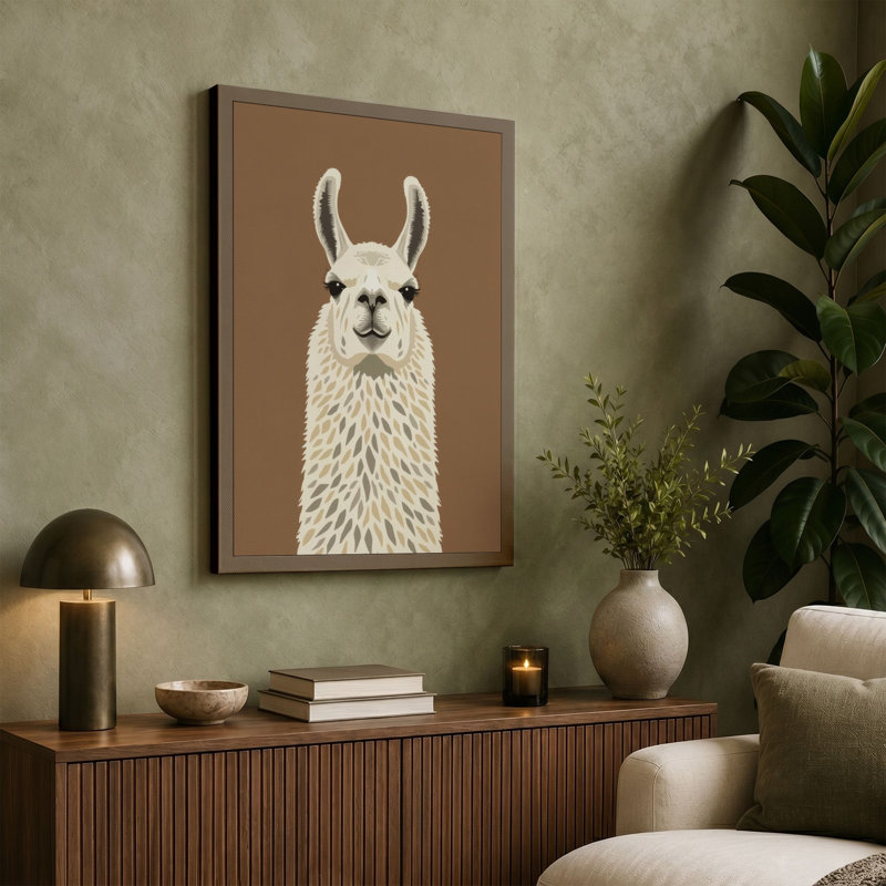 Gentle Llama Portrait Modern - Wrapped Canvas, 18x12 - 45.7 x 30.5 cm, Black Border