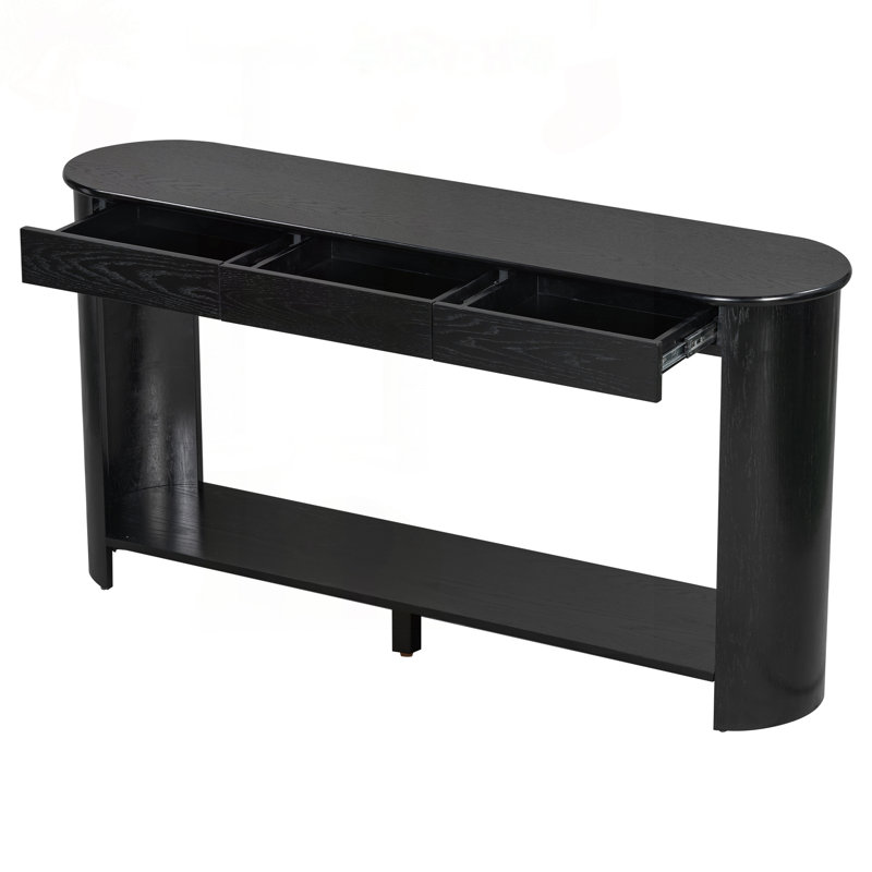 Console 59,8 "en placage de chêne avec 3 tiroirs et une conception semi-circulaire, Noir, Noir, Noir