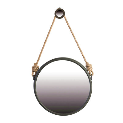 19.5" In Handsome Cleveland Mirror With Rope Strap Contemporary Design Circle Mirror With Round Metal Frame For Wall Decor Bathroom, Entryway