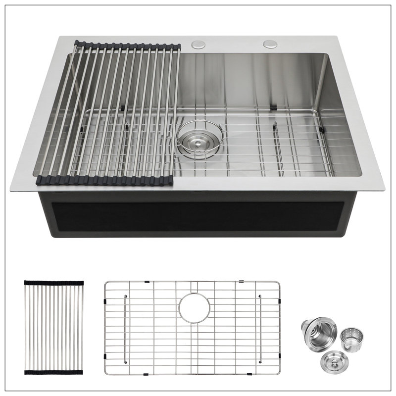 33X22 Inch Kitchen Sink Drop-In 16 Gauge Stainless Steel Single Bowl Topmount Kitchen Sink