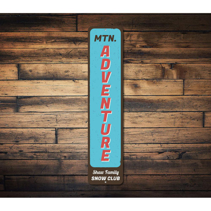 Enseigne verticale en aluminium Mountain Adventure, H 4 po x l 18 po x P 0,04 po
