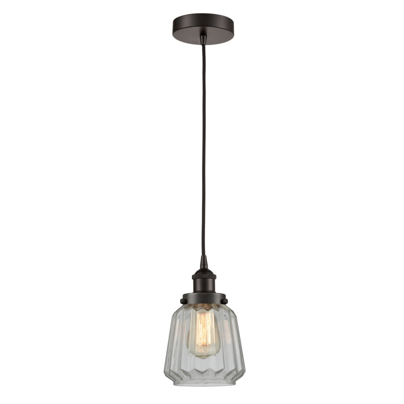 Luminaire suspendu conique à 1 lumière Caggiano, Bronze huilé, Transparent