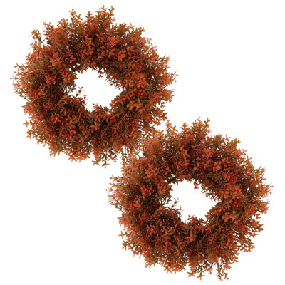 2-Pack 55cm Artificial Boxwood Fall Wreaths for Front Door, Autumn Reusable Harvest Wreath with Gradient Brown Leaves, Rustic Farmhouse Indoor Outdoor Thanksgiving Decor
