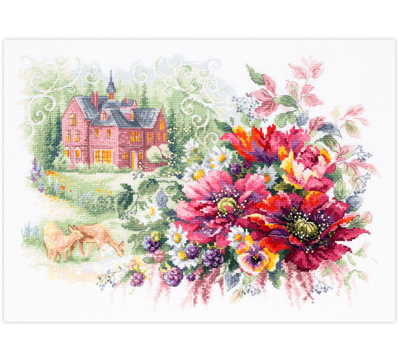 Trousse de broderie au point de croix comptée « Le vieux manoir » de Magic Needle 210-209