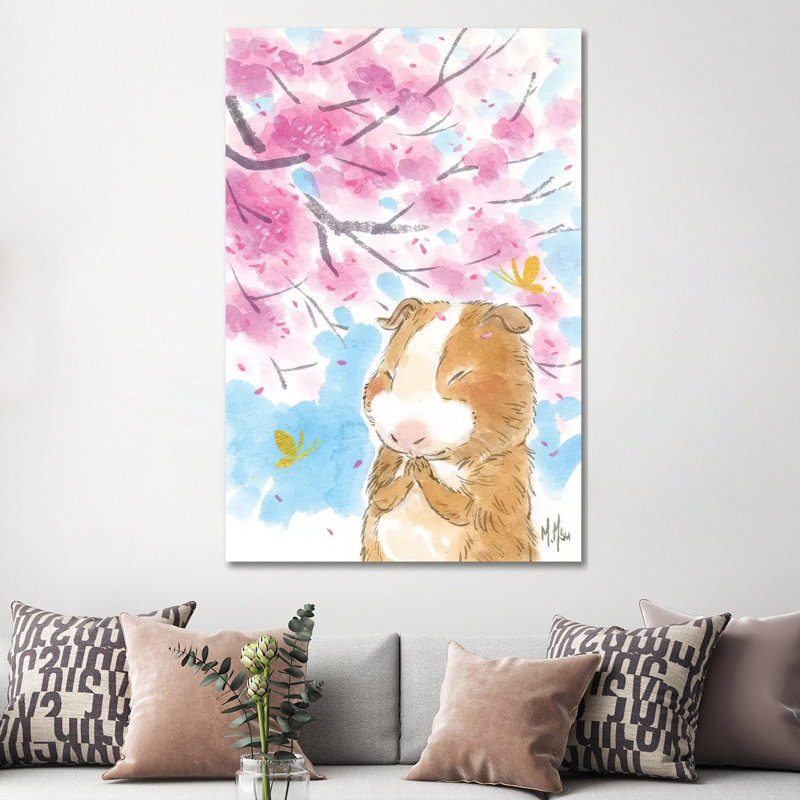 Cherry Blossom Guinea Pig by Martin Hsu - Painting on Canvas, Wrapped Canvas, 66.04 cm H x 45.72 cm W x 3.175 cm D