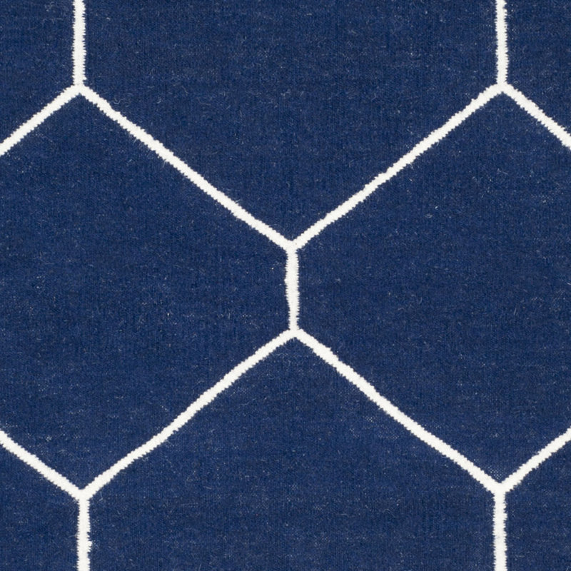 Rodgers Hand Woven Flat Weave Wool/Cotton Geometric Rug in White/Blue, Square 6'