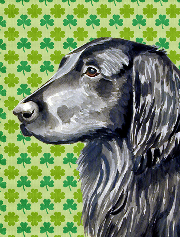 Drapeau de jardin à 2 côtés st. patrick day trèfle, Flat-coated retriever