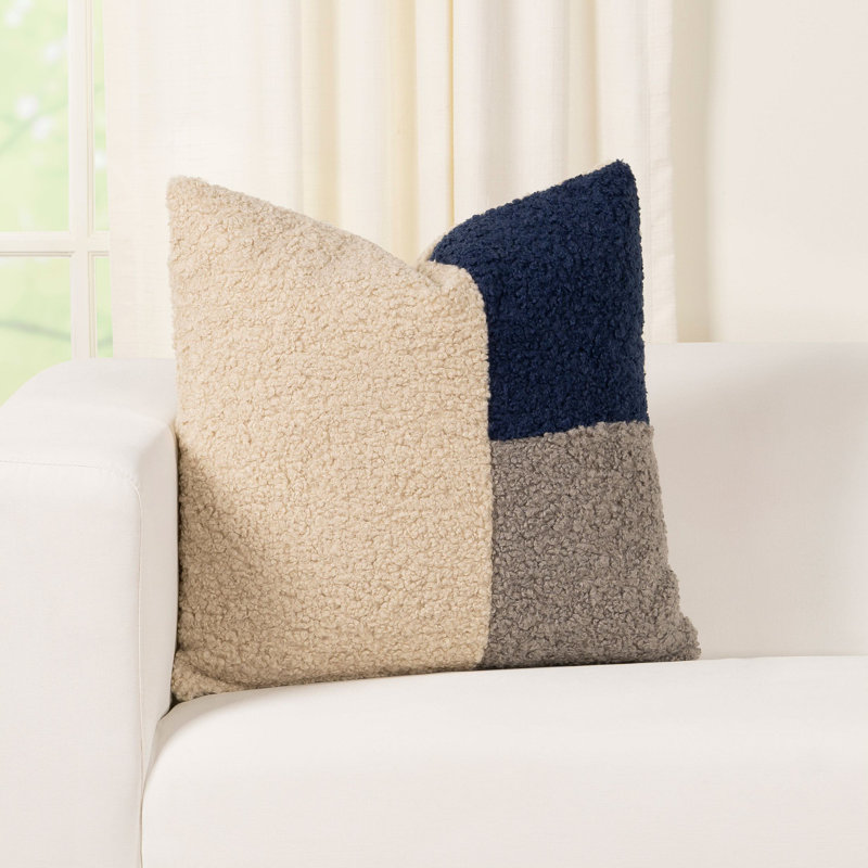 Patchwork Faux Fur Throw Pillow, Indigo